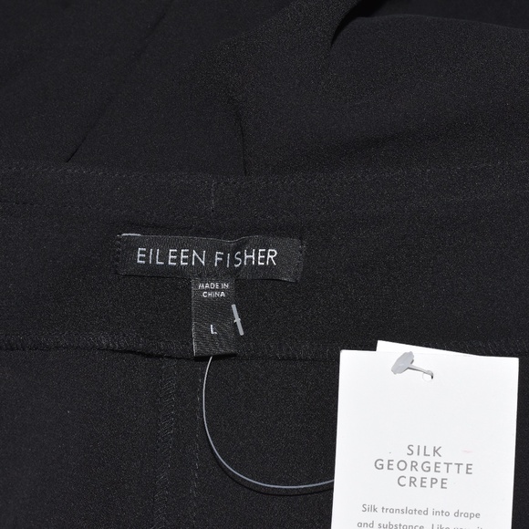 Eileen Fisher Black Silk Georgette Crepe Wide Leg Palazzo Pants Size Large NEW!! - Picture 6 of 7
